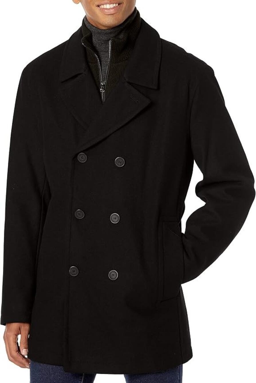 AM Studio By Andrew Marc Men's M Wool Black Burnett Double Breasted Coat HR11-36